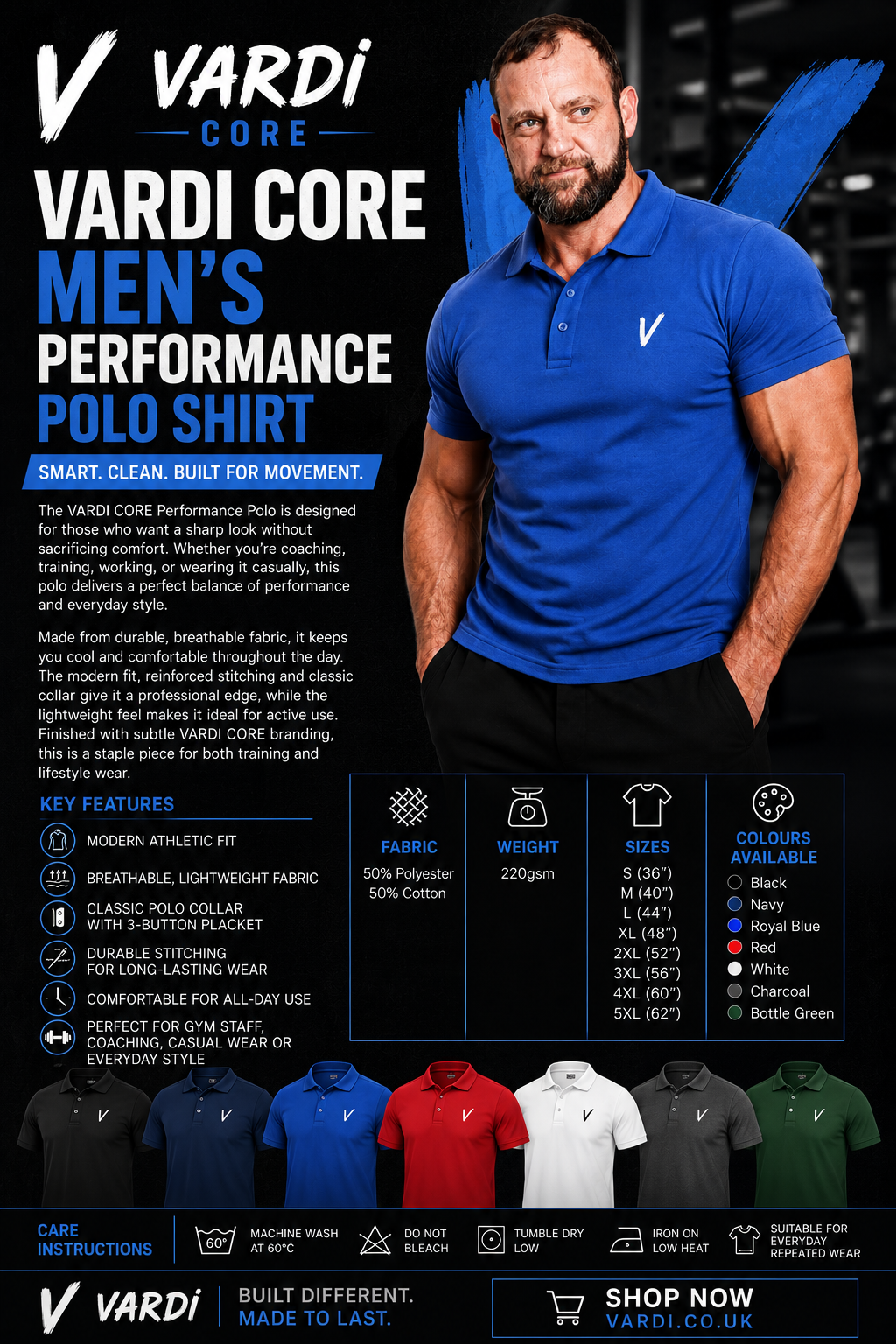 M33 VARDI CORE Men’s Performance Polo Shirt "Premium UK Fitness Wear”