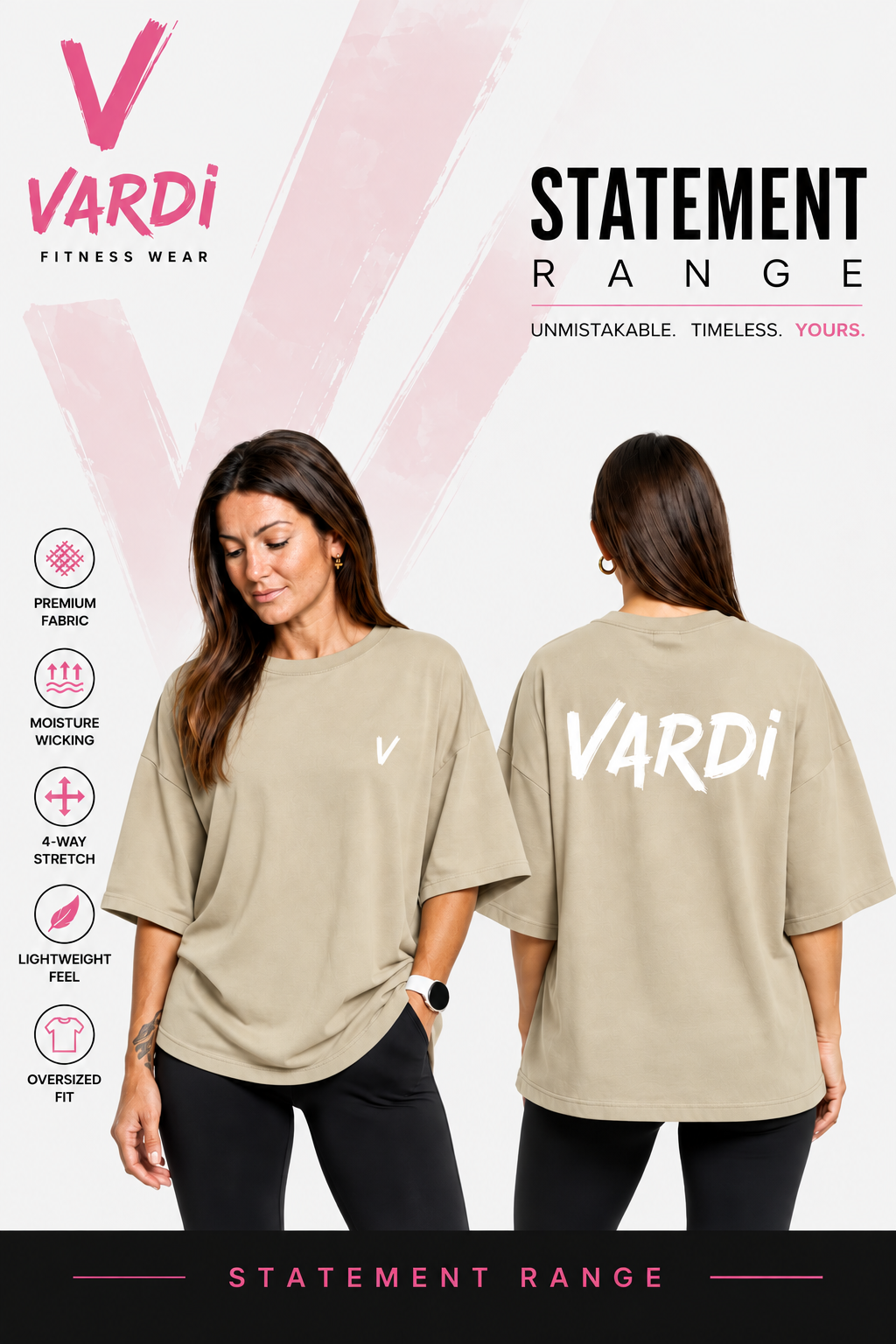 VARDI STATEMENT Women’s Oversized Gym T-Shirt "Premium UK Fitness Wear”