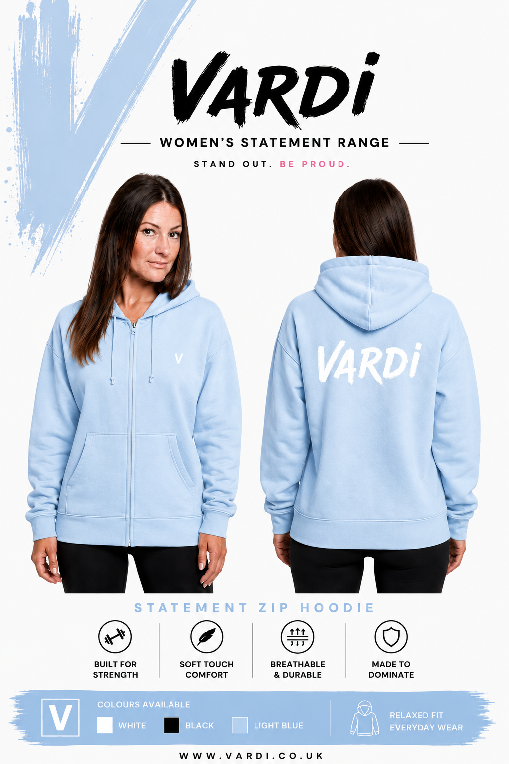 Women's VARDI STATEMENT Zip Gym Hoodie "Premium UK Fitness Wear"