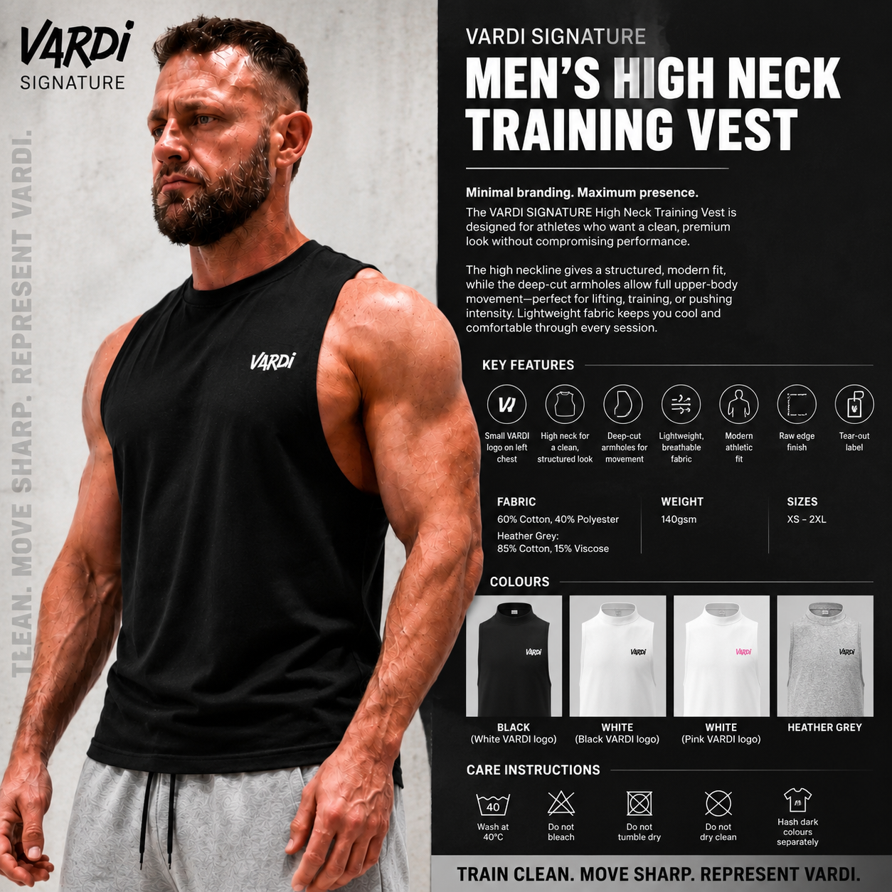 VARDI SIGNATURE Men’s High Neck Training Vest "Premium UK Fitness Wear”