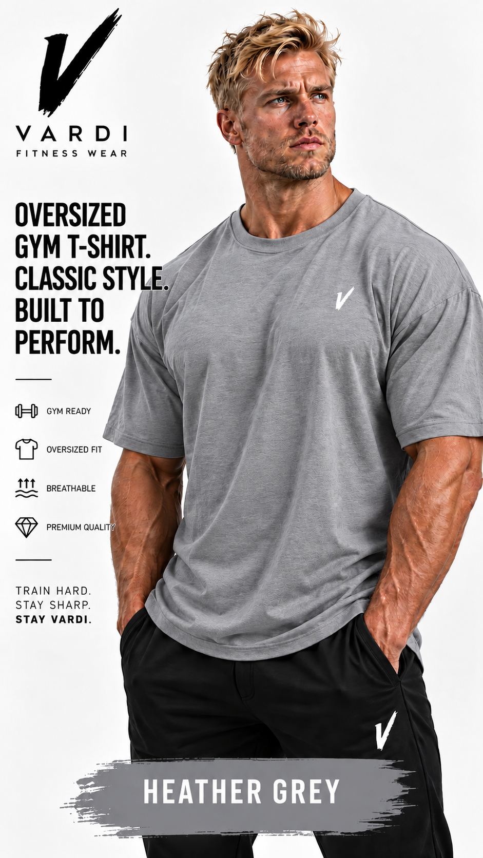 VARDI Oversized Men's Gym T-Shirt "Premium UK Fitness Wear”