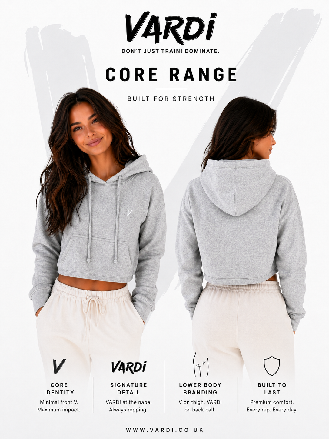 VARDI CORE Women’s Gym Cropped Hooded Long Sleeve T-Shirt "Premium UK Fitness Wear”
