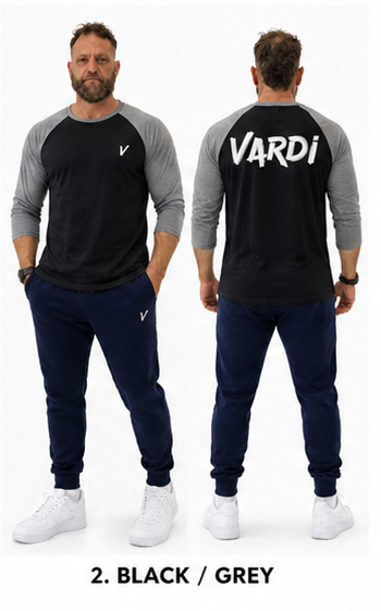 VARDI ¾ Sleeve Baseball T-Shirt "Premium UK Fitness Wear”