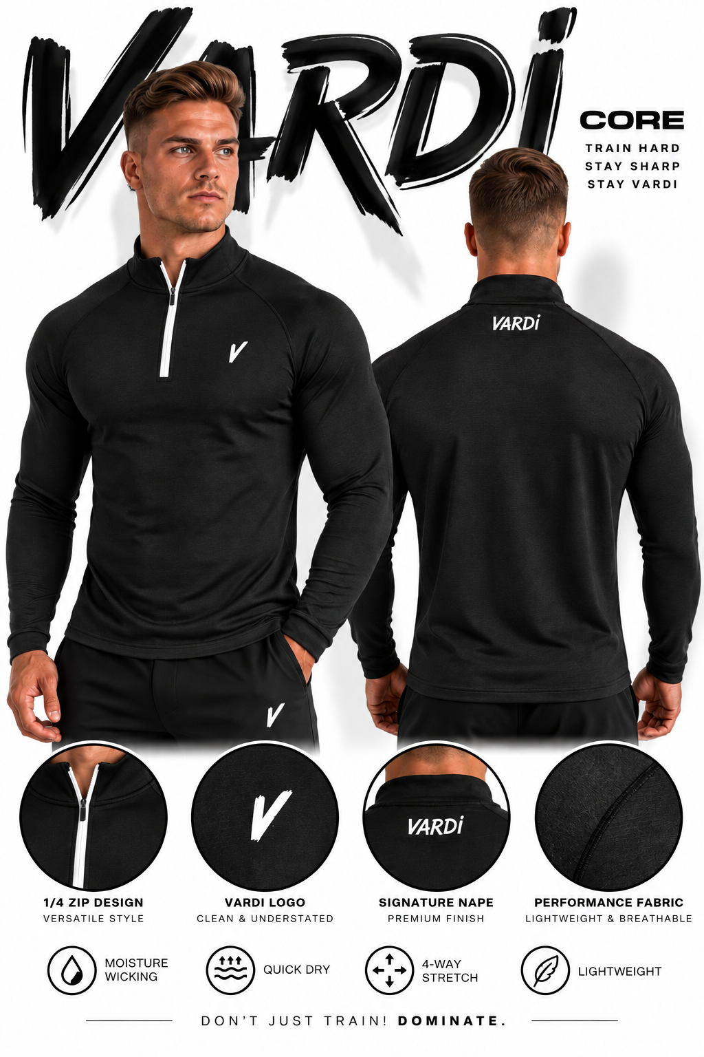 VM07 - VARDI Men’s ¼ Zip Performance Top