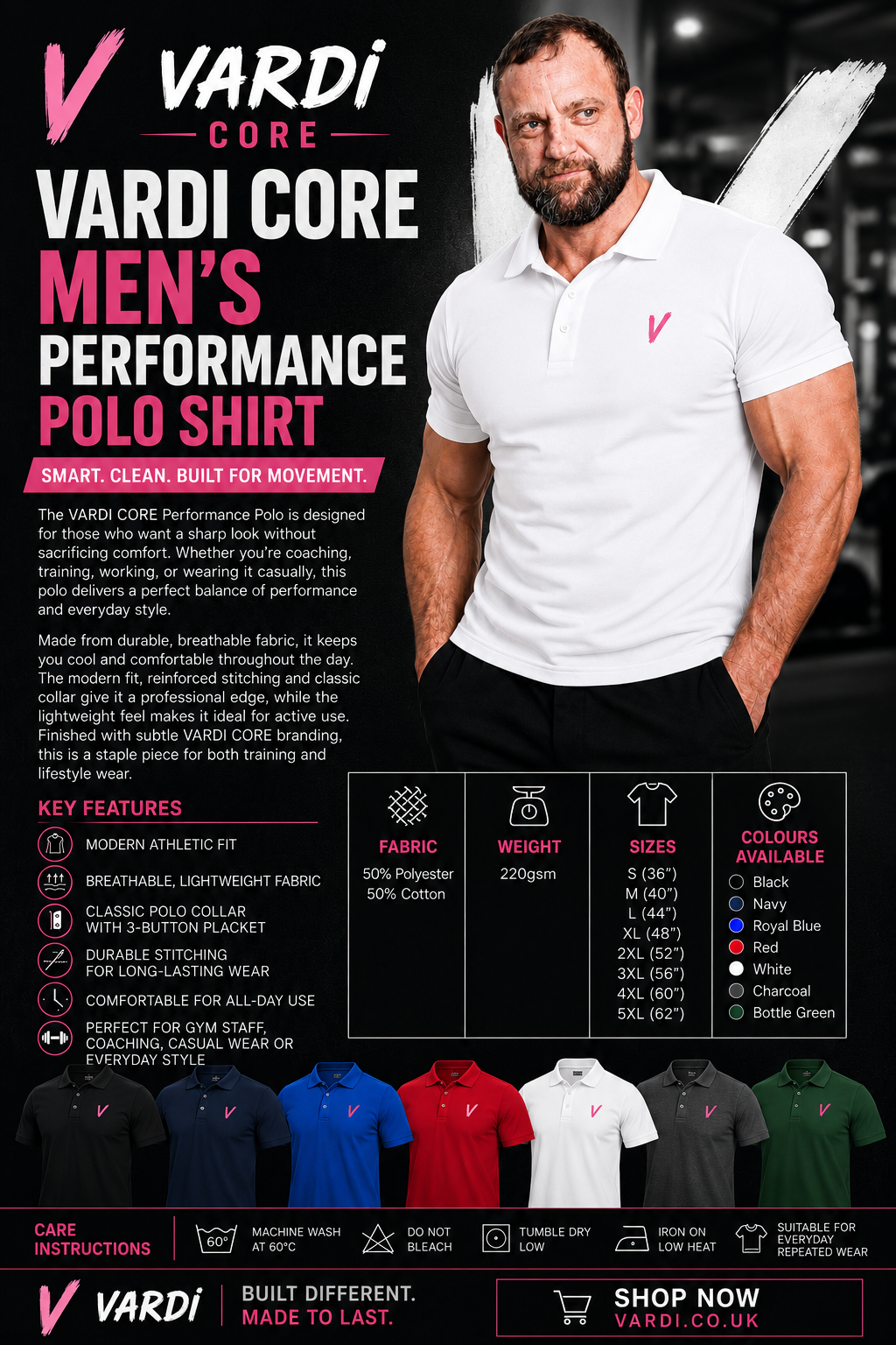 M33 VARDI CORE Men’s Performance Polo Shirt "Premium UK Fitness Wear”