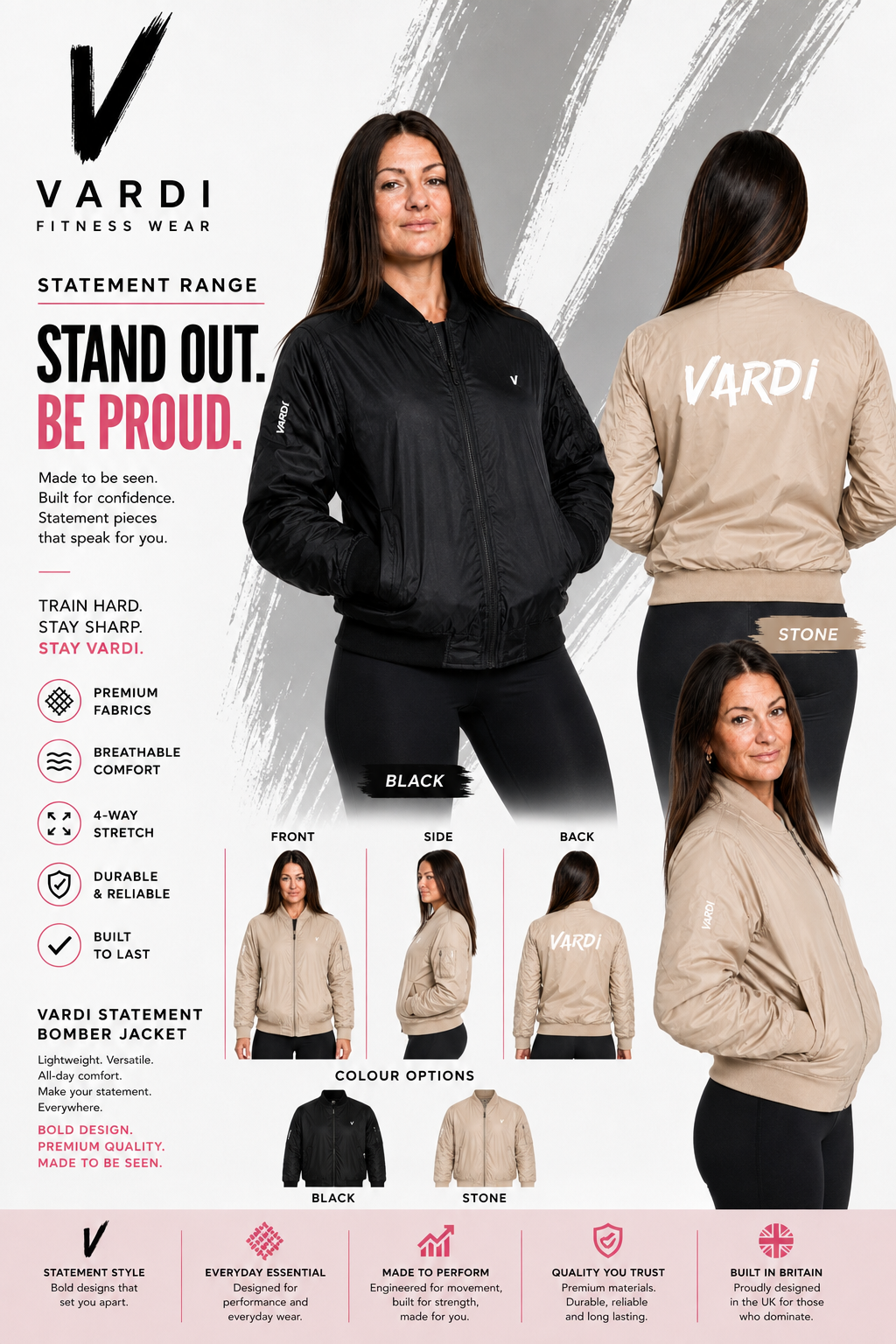 VARDI STATEMENT Bomber Jacket "Premium UK Fitness Wear”