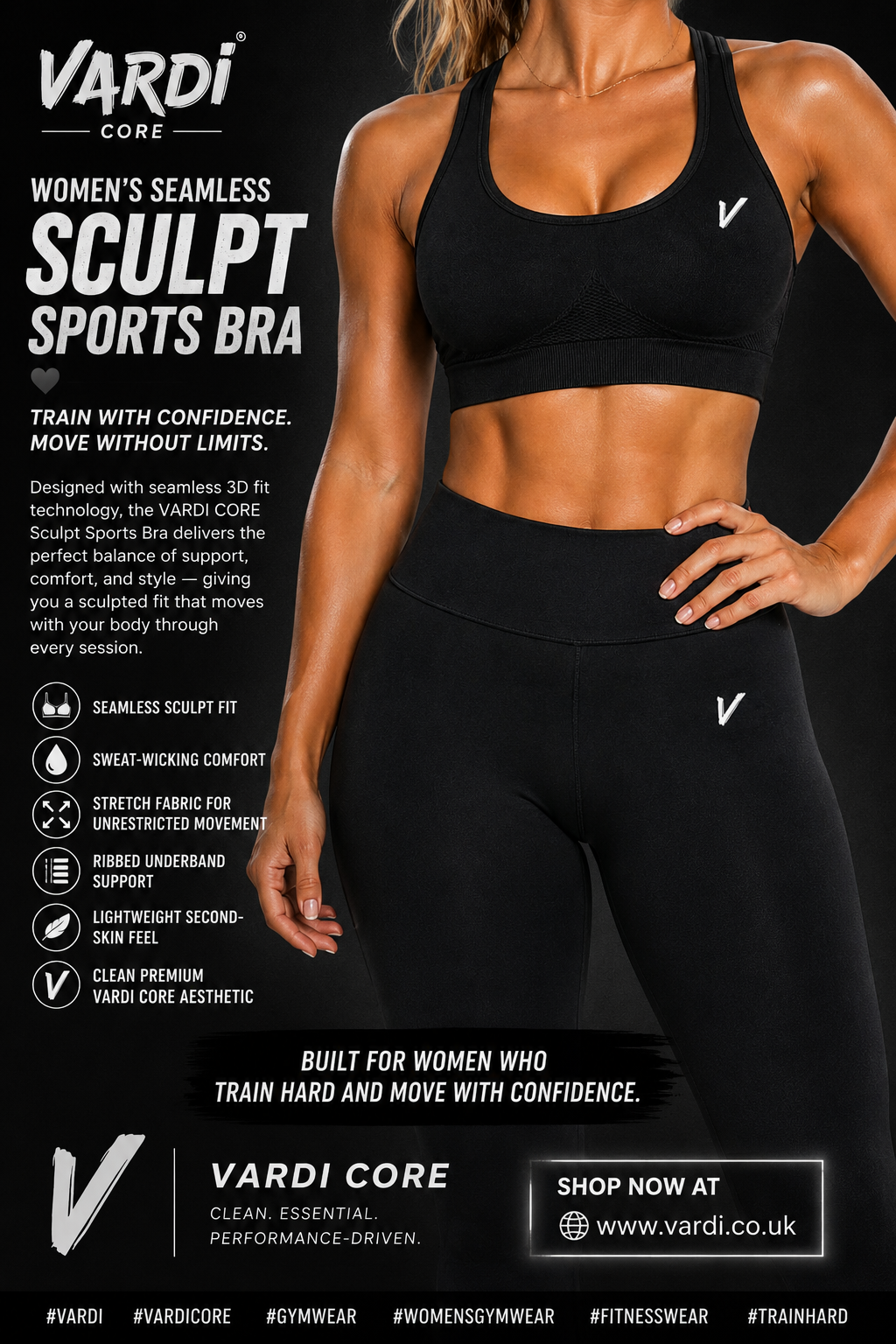 VARDI CORE Women’s Seamless Sculpt Sports Bra "Premium UK Fitness Wear”