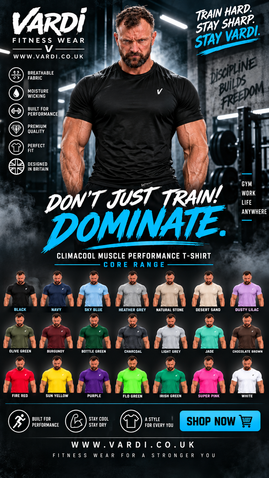 VARDI ClimaCool Muscle Performance Gym Fit T-Shirt "Premium UK Fitness Wear”