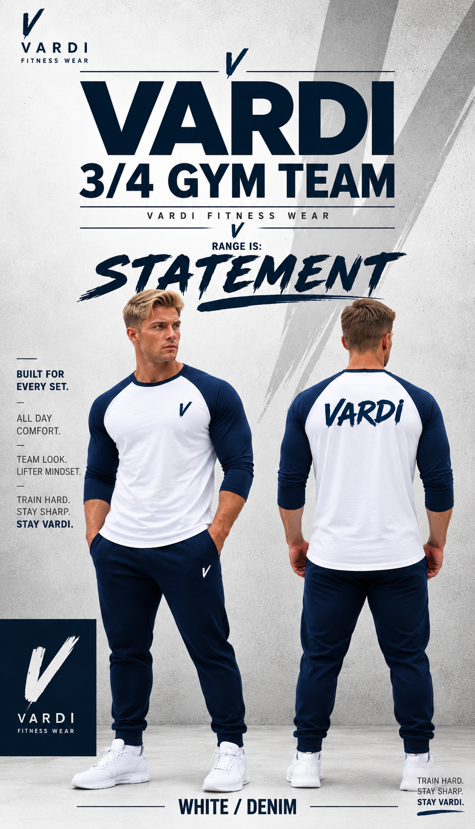 VARDI ¾ Sleeve Baseball T-Shirt "Premium UK Fitness Wear”