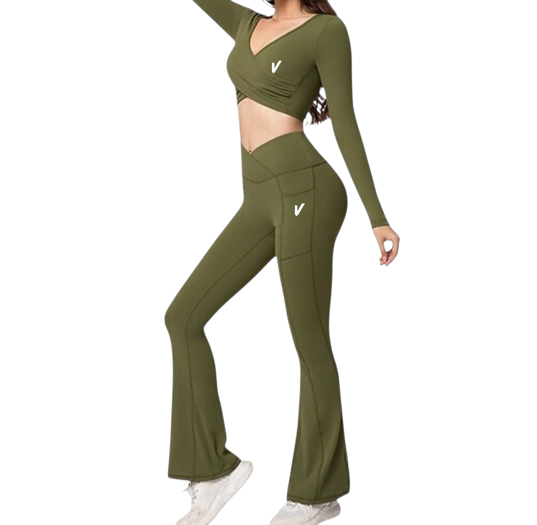 Women's Vardi jump suit flared 2 - piece workout set