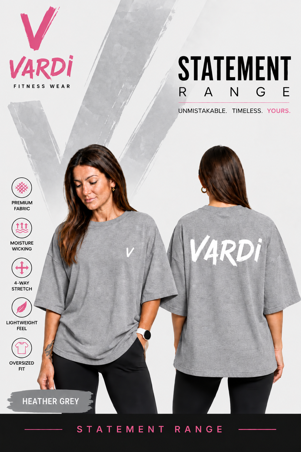 VARDI STATEMENT Women’s Oversized Gym T-Shirt "Premium UK Fitness Wear”