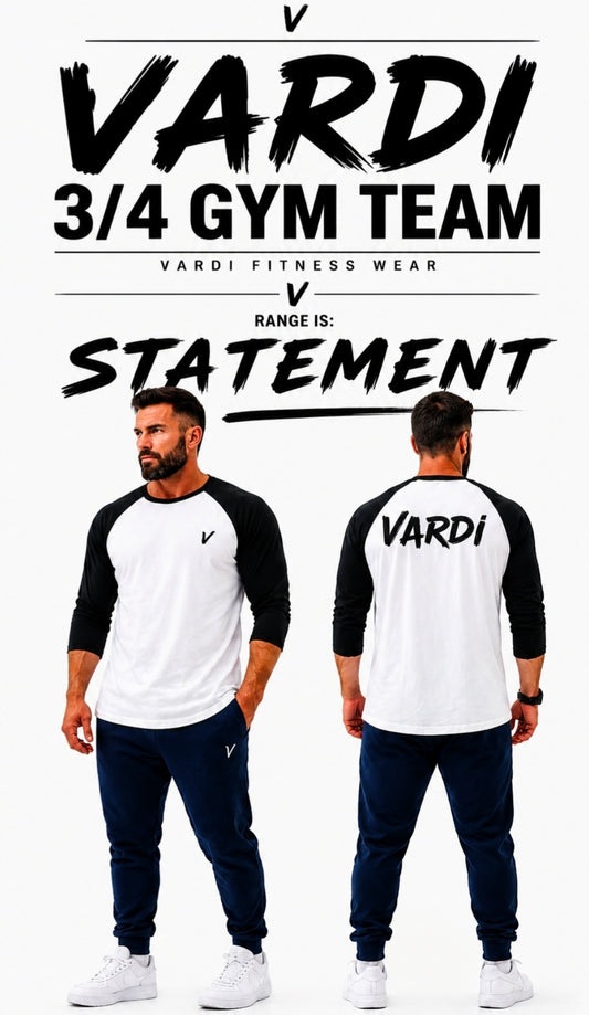 VARDI ¾ Sleeve Baseball T-Shirt "Premium UK Fitness Wear”