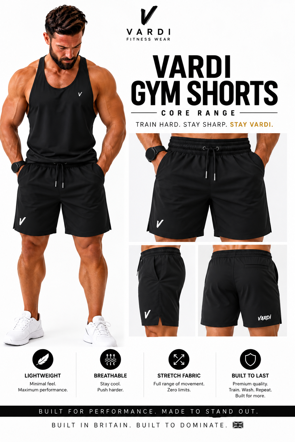 VARDI Men’s Performance Support Shorts "Premium UK Fitness Wear”
