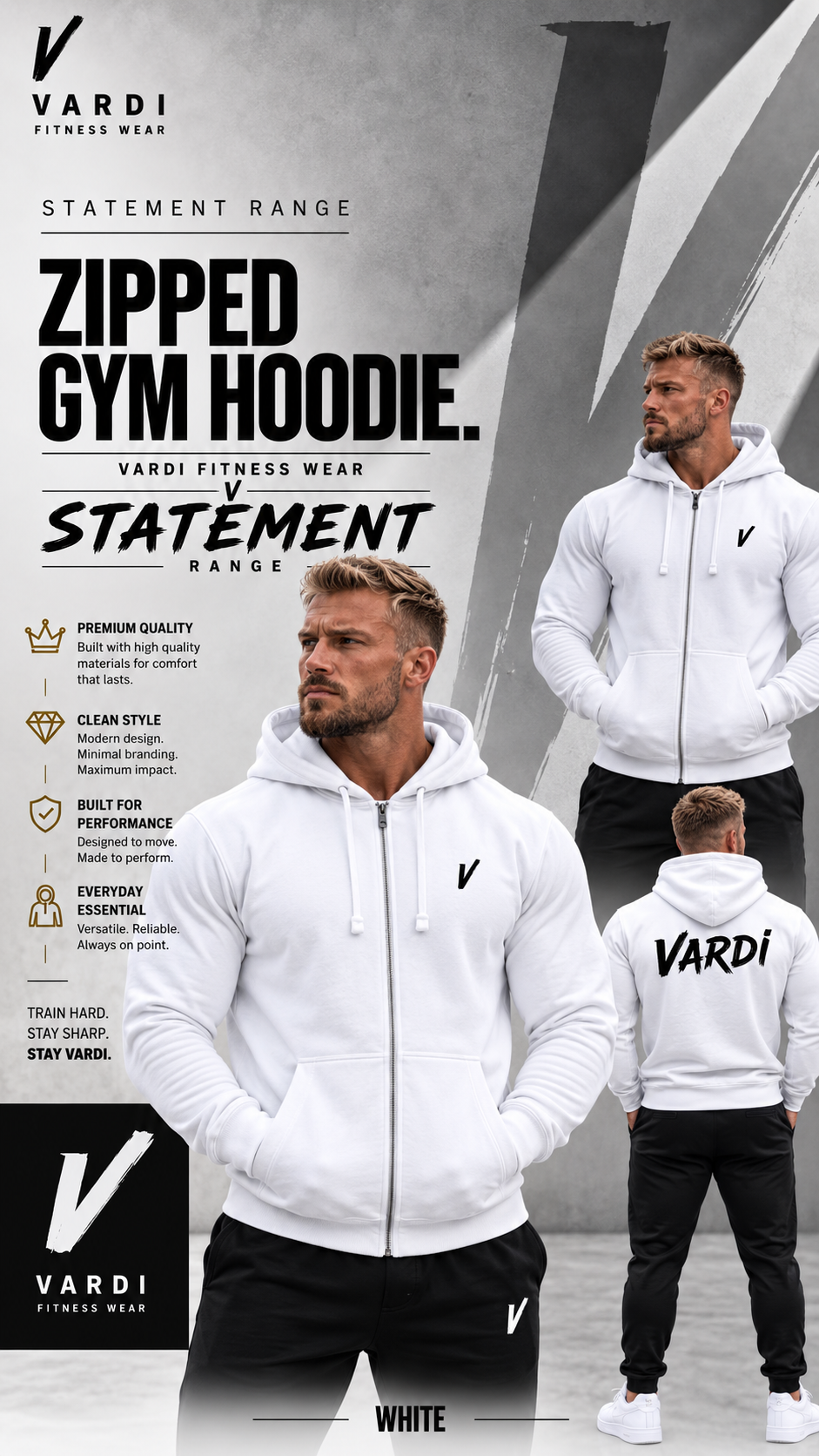 VARDI STATEMENT ZIP Gym Hoodie " Premium Fitness Wear "