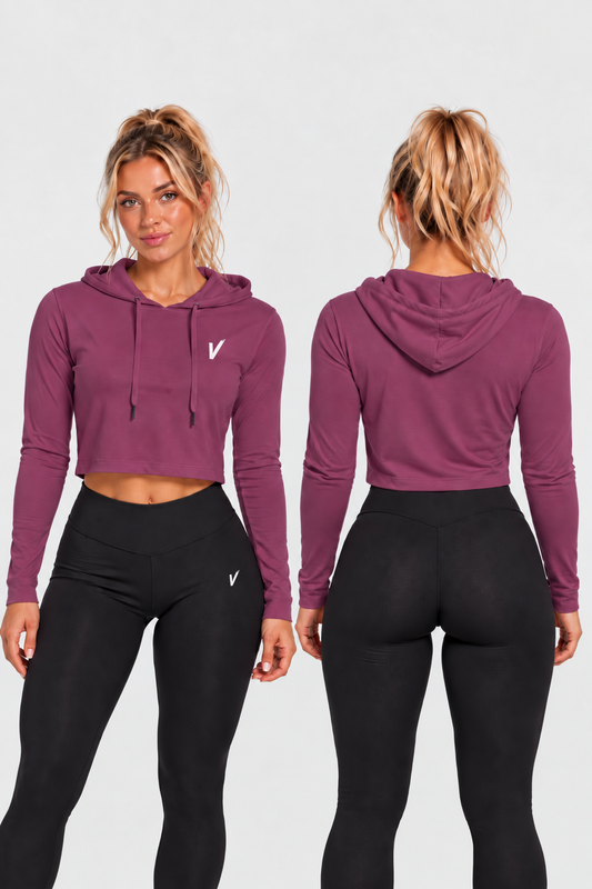 VW29 - VARDI Women’s Gym Cropped Hooded Long Sleeve T-Shirt