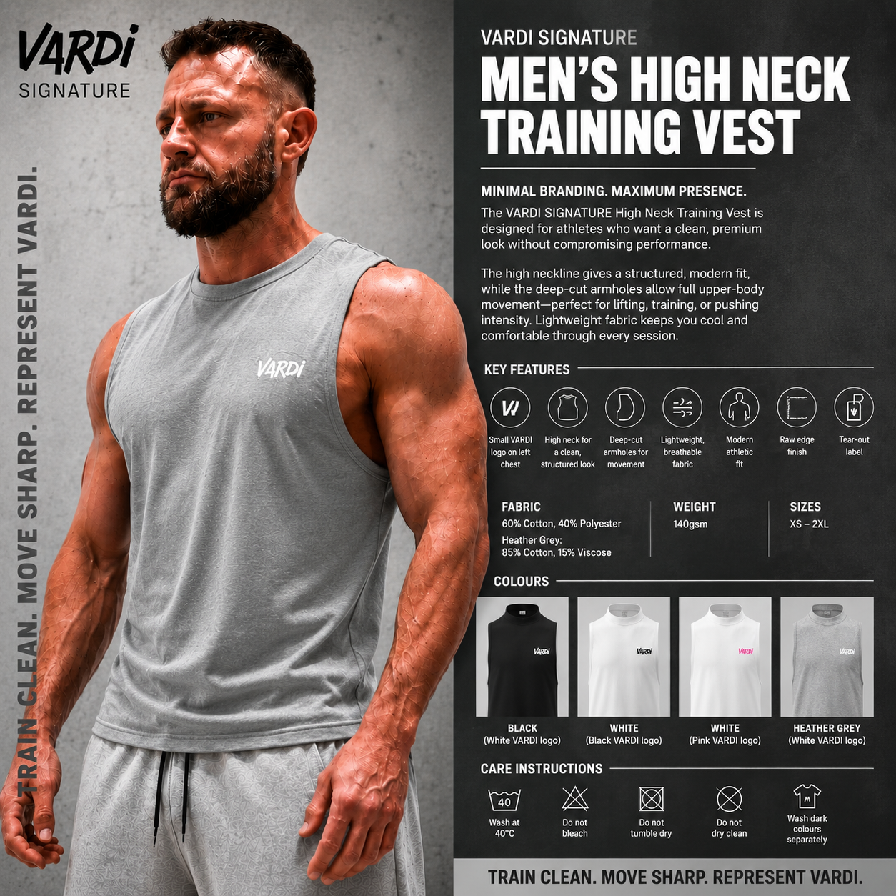 VARDI SIGNATURE Men’s High Neck Training Vest "Premium UK Fitness Wear”