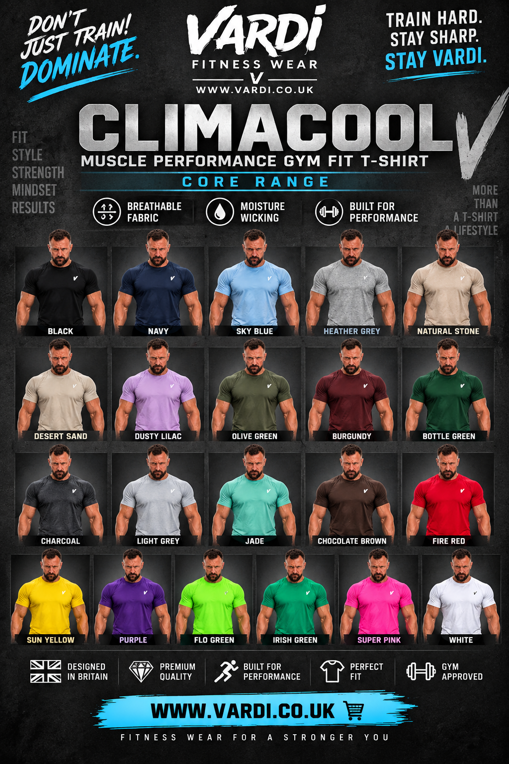 VARDI ClimaCool Muscle Performance Gym Fit T-Shirt "Premium UK Fitness Wear”