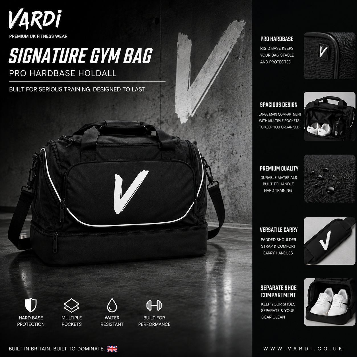 VARDI SIGNATURE Bag – Pro Hardbase Holdall "Premium UK Fitness Wear”