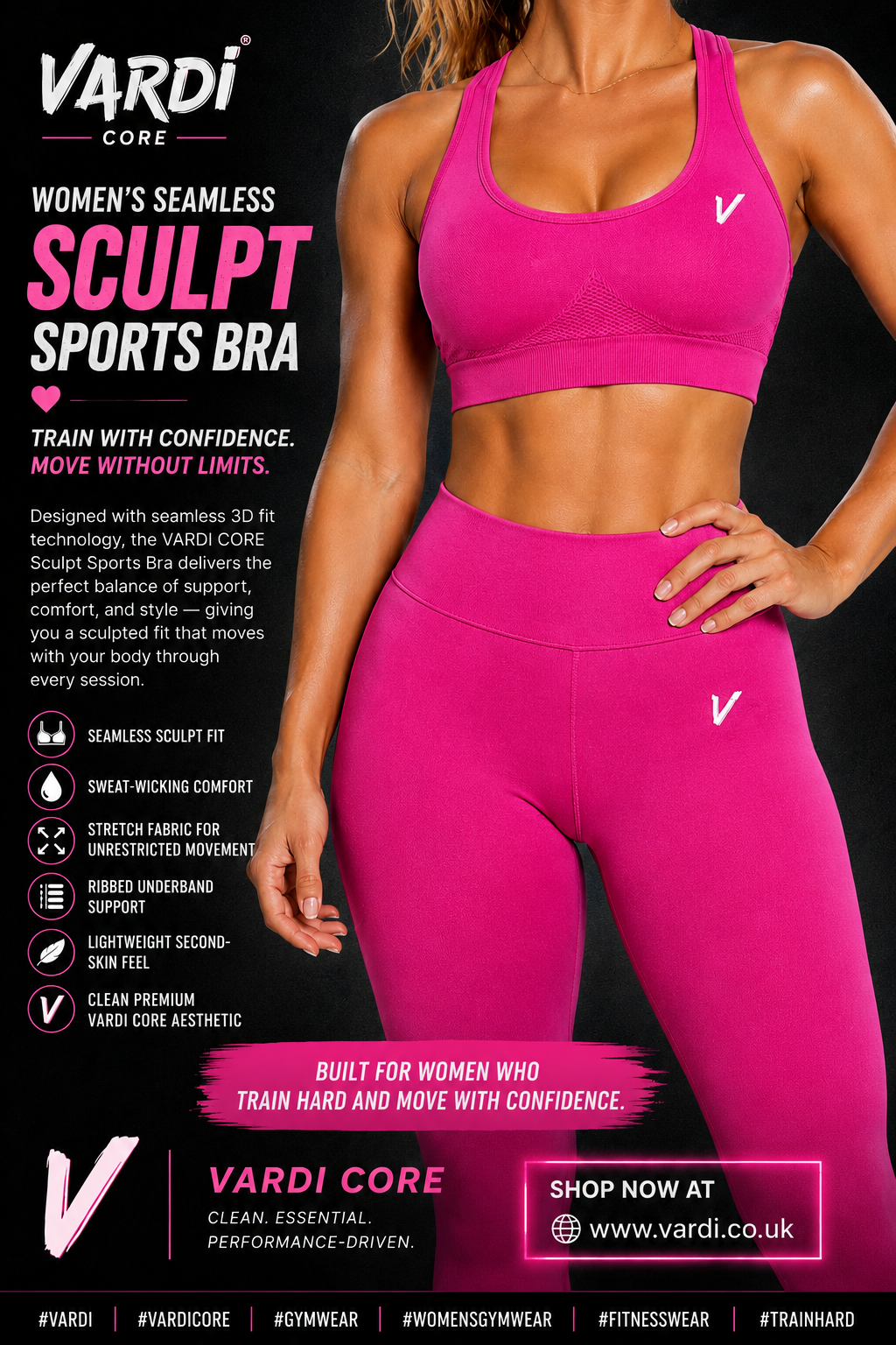 VARDI CORE Women’s Seamless Sculpt Sports Bra "Premium UK Fitness Wear”
