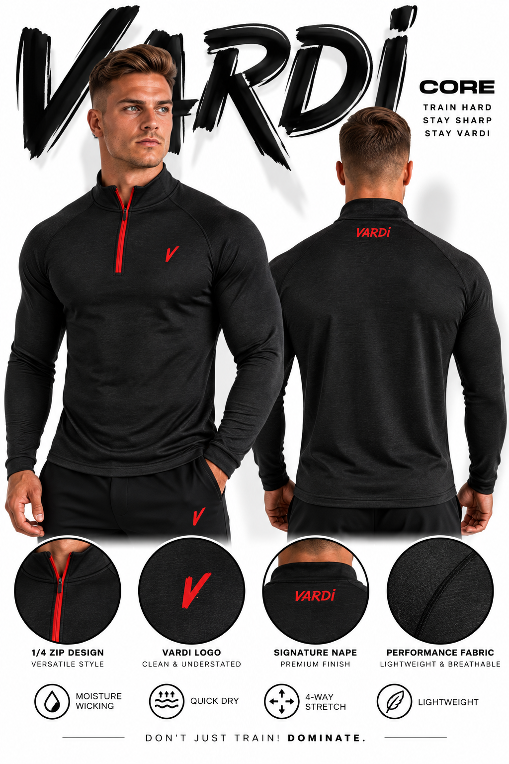 VM07 - VARDI Men’s ¼ Zip Performance Top