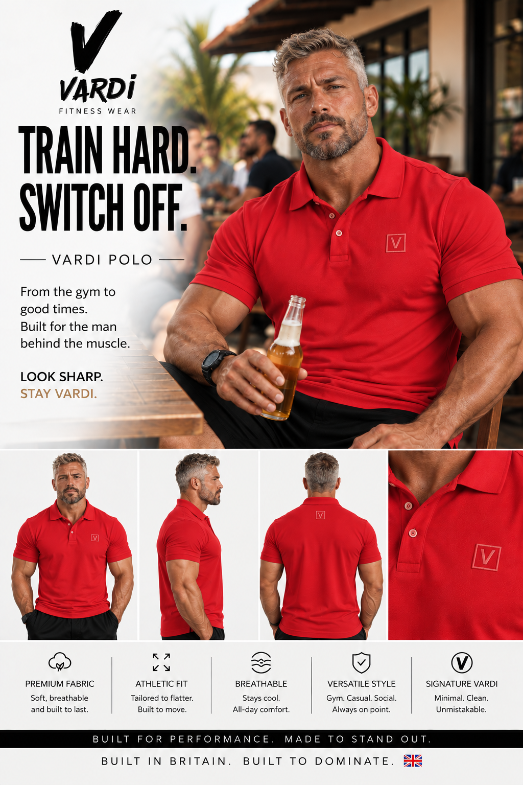 VARDI LUXE Men’s Performance Polo Shirt "Premium UK Fitness Wear”