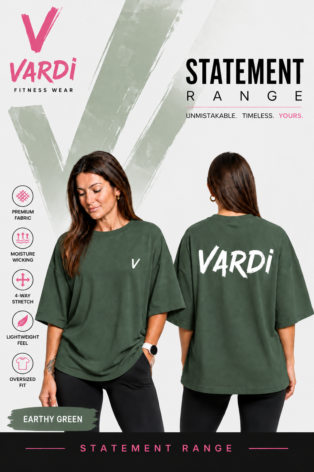 VARDI STATEMENT Women’s Oversized Gym T-Shirt "Premium UK Fitness Wear”