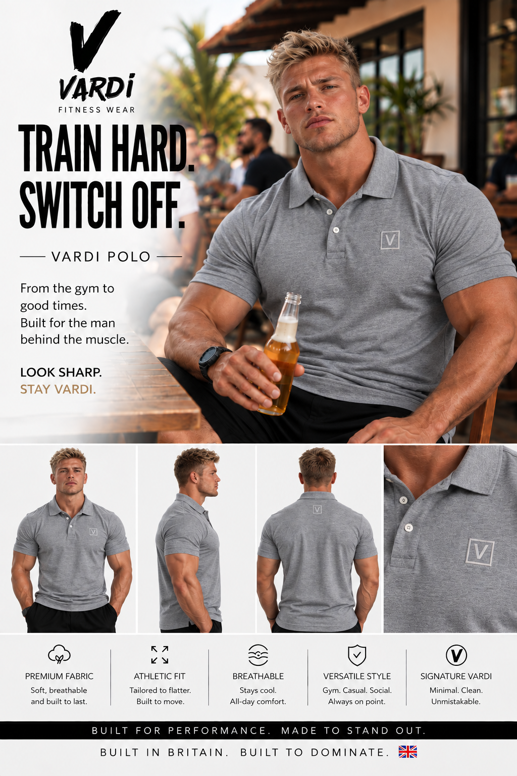VARDI LUXE Men’s Performance Polo Shirt "Premium UK Fitness Wear”