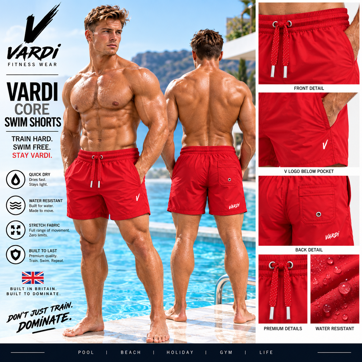 VARDI CORE Men’s Performance Swimming Shorts "Premium UK Fitness Wear”