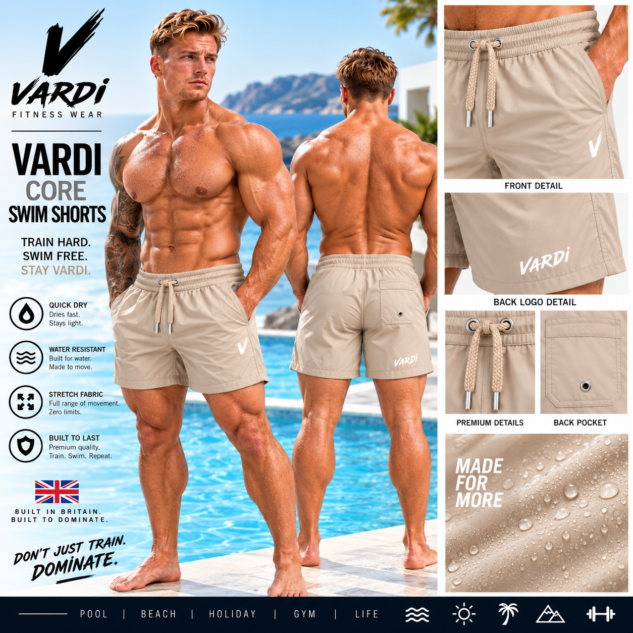 VARDI CORE Men’s Performance Swimming Shorts "Premium UK Fitness Wear”