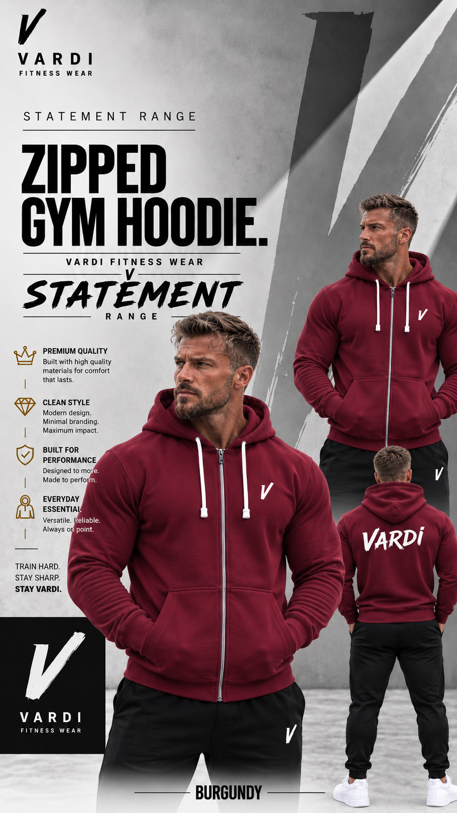 VARDI STATEMENT ZIP Gym Hoodie " Premium Fitness Wear "