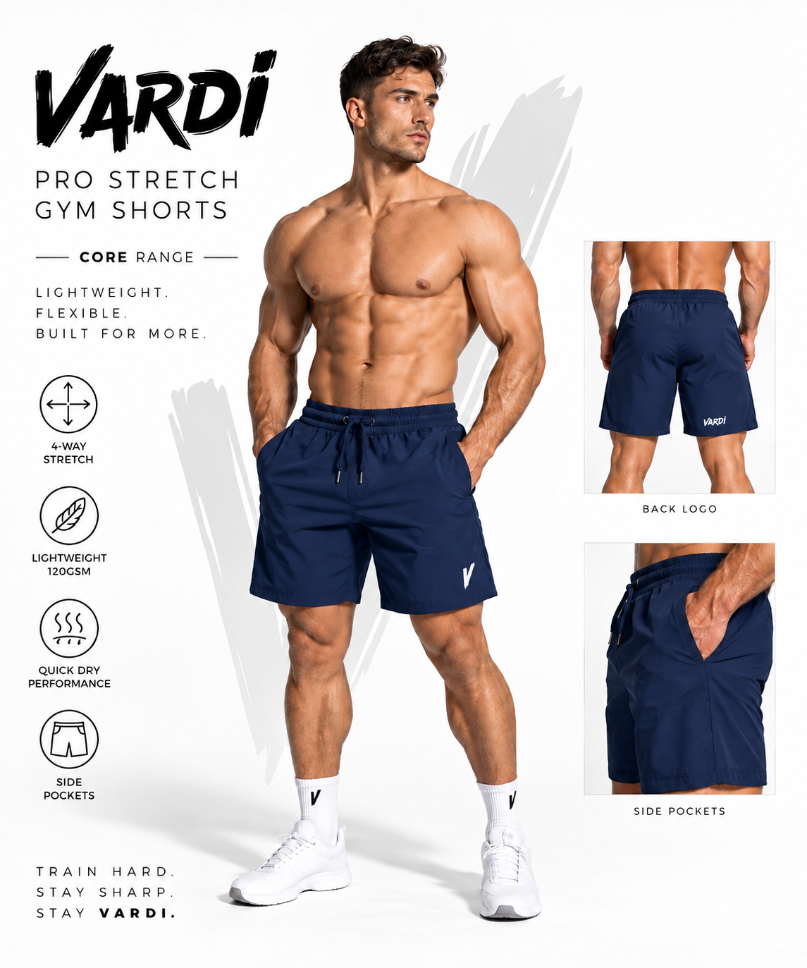 VM12- VARDI Men's Pro Stretch Gym Shorts