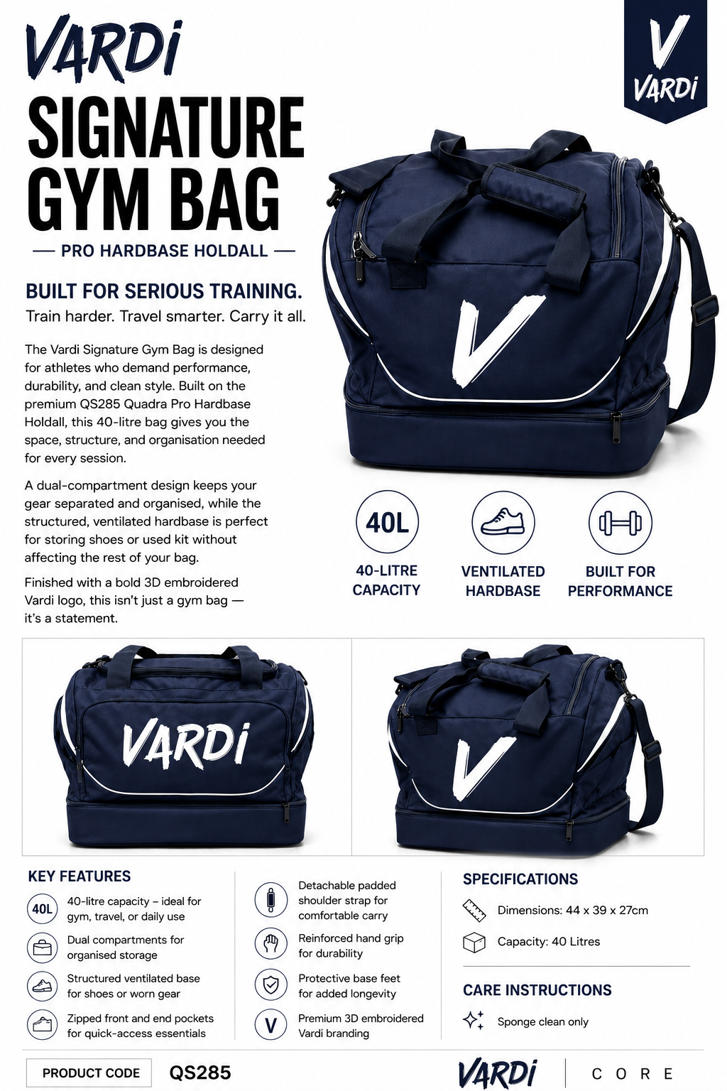 VARDI SIGNATURE Bag – Pro Hardbase Holdall "Premium UK Fitness Wear”
