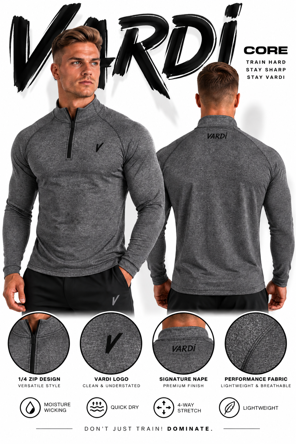 VM07 - VARDI Men’s ¼ Zip Performance Top