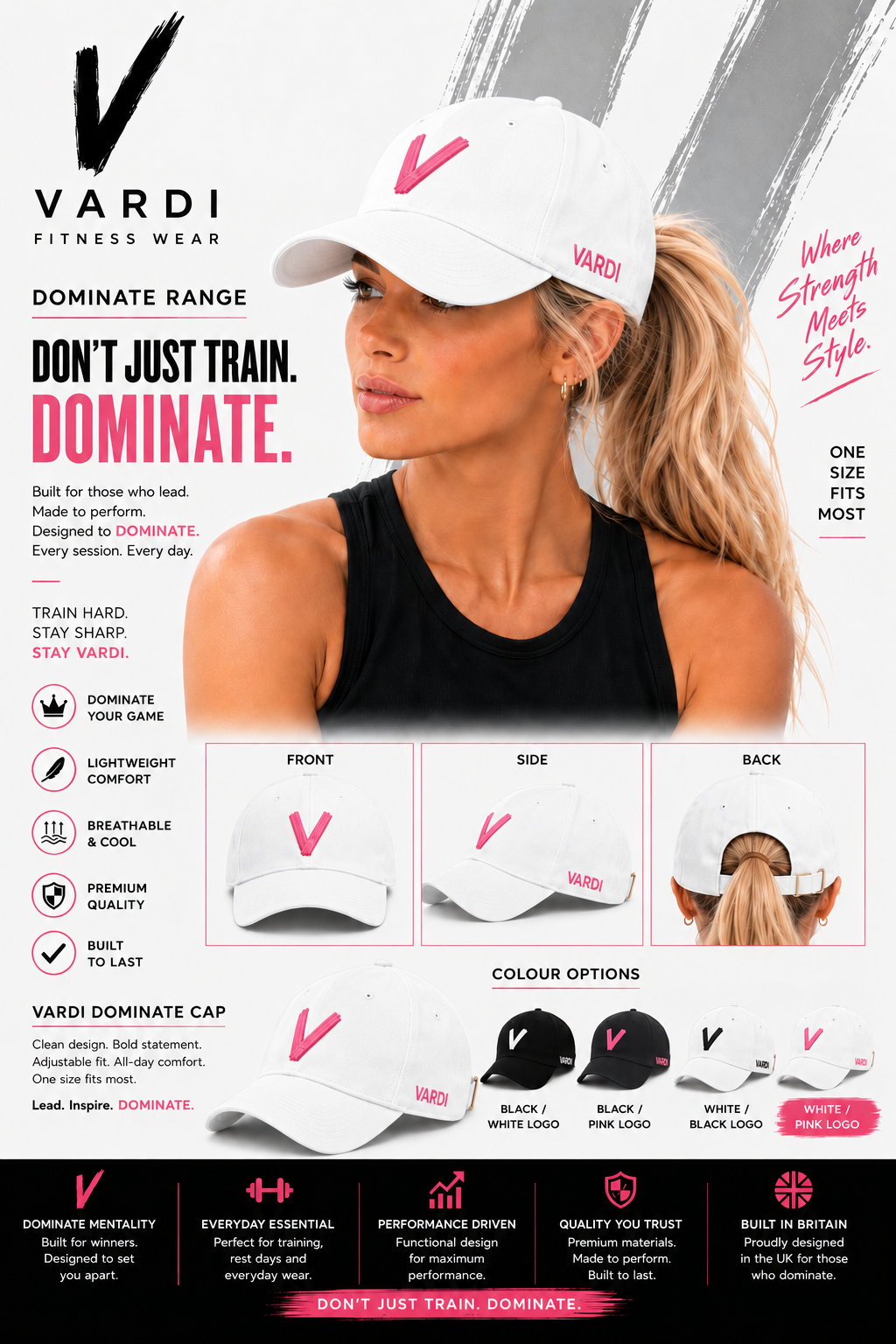 VARDI CORE Womens gym Multi-sports performance ponytail cap