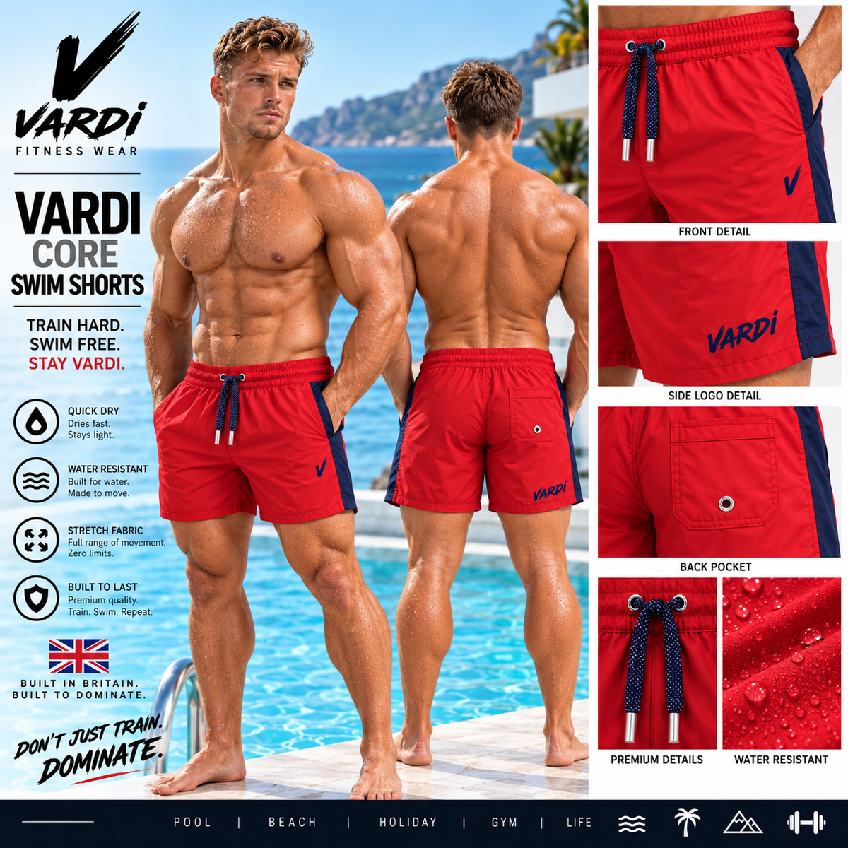 VARDI CORE Men’s Performance Swimming Shorts "Premium UK Fitness Wear”