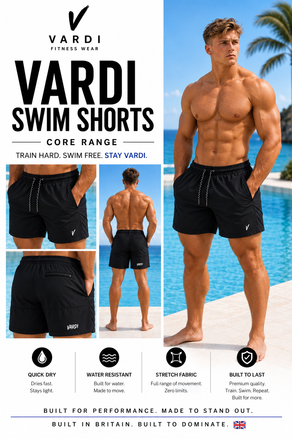 VARDI Performance Swimming Shorts – CORE "Premium UK Fitness Wear”