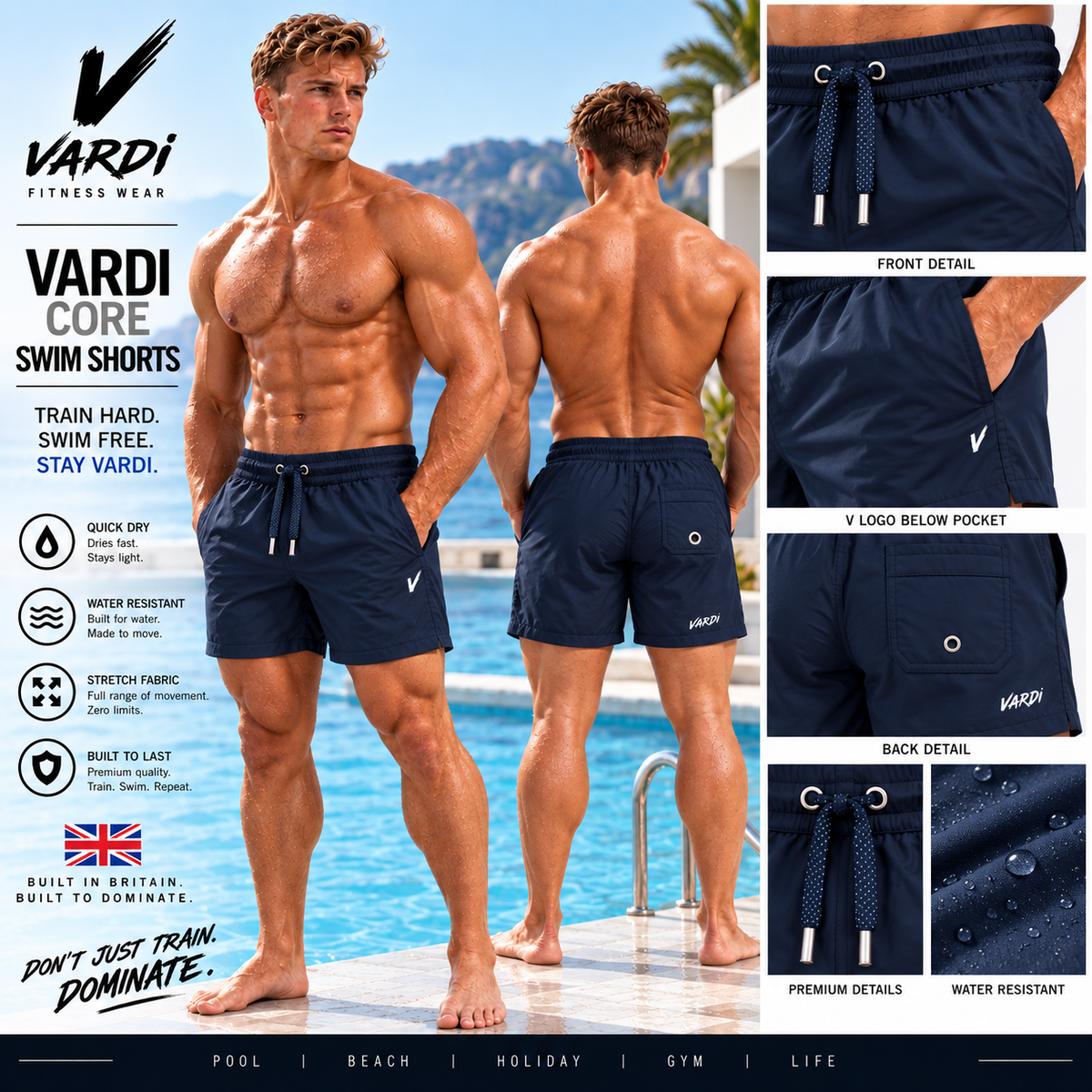 VARDI CORE Men’s Performance Swimming Shorts "Premium UK Fitness Wear”