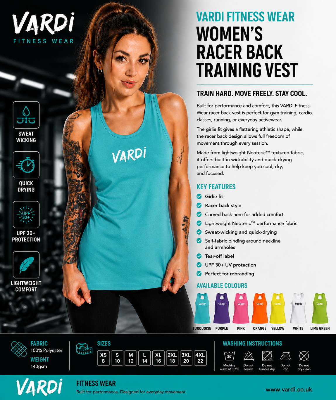 VARDI STATEMENT Women’s Racer Back Training Vest "Premium UK Fitness Wear”