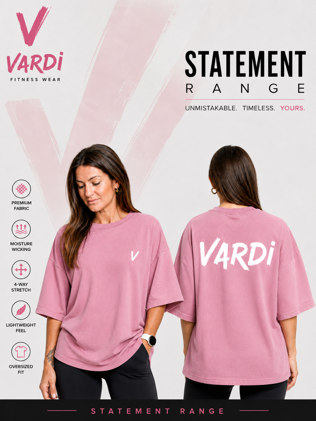VARDI STATEMENT Women’s Oversized Gym T-Shirt "Premium UK Fitness Wear”