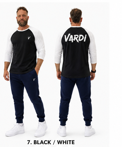 VARDI STATEMENT ¾ Sleeve Baseball Gym T-Shirt"Premium UK Fitness Wear”
