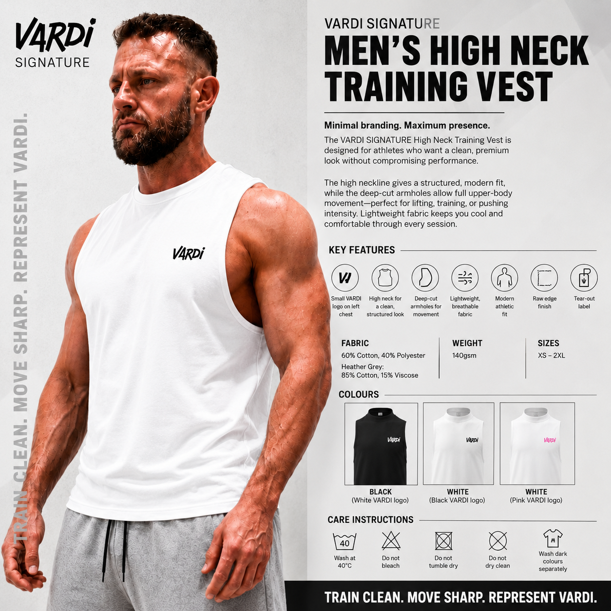 VARDI SIGNATURE Men’s High Neck Training Vest "Premium UK Fitness Wear”