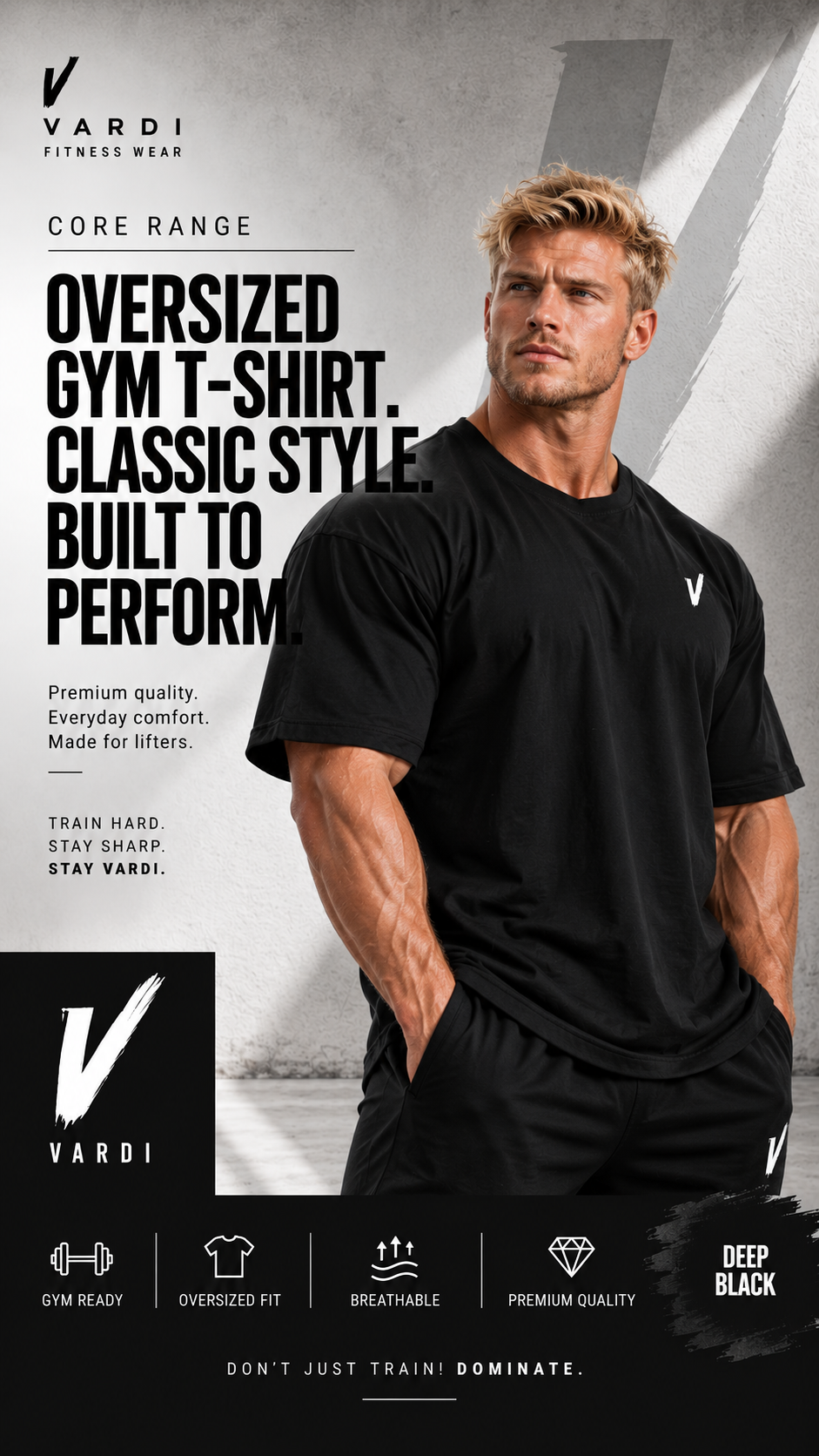 VARDI Oversized Men's Gym T-Shirt "Premium UK Fitness Wear”