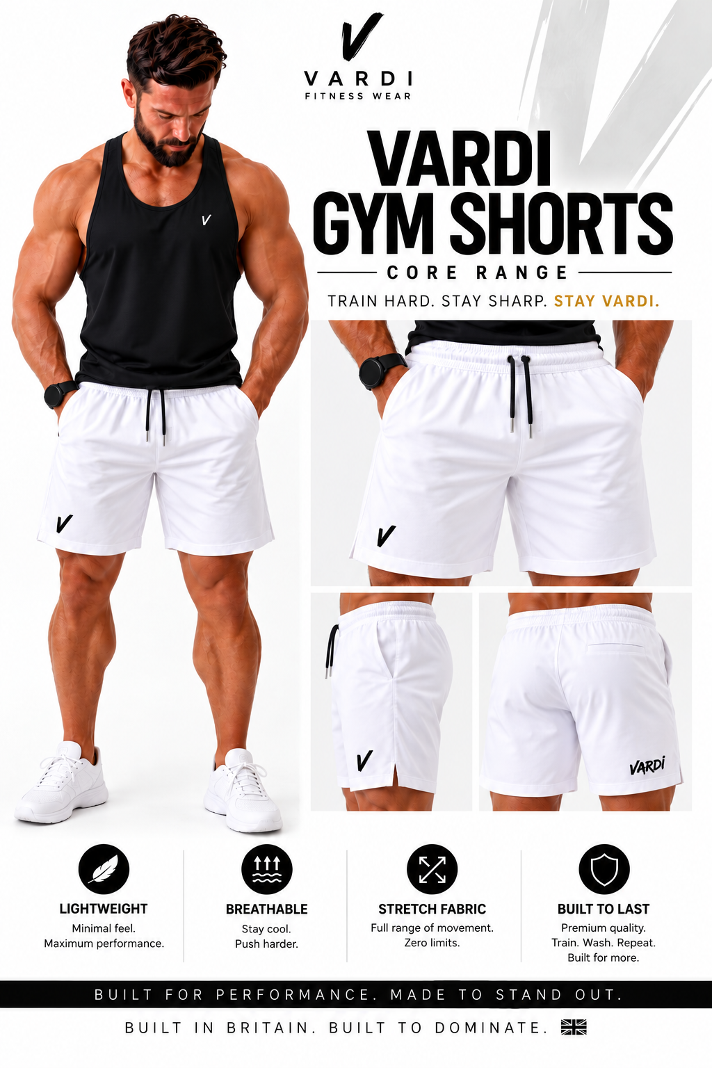 VARDI Men’s Performance Support Shorts "Premium UK Fitness Wear”
