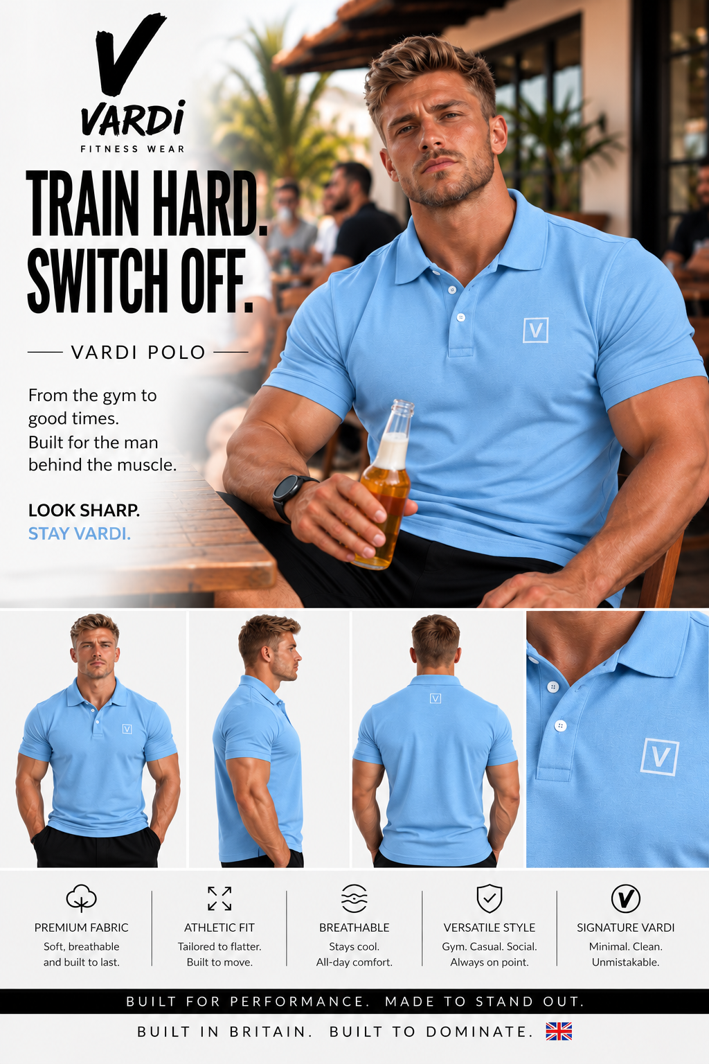 VARDI LUXE Men’s Performance Polo Shirt "Premium UK Fitness Wear”