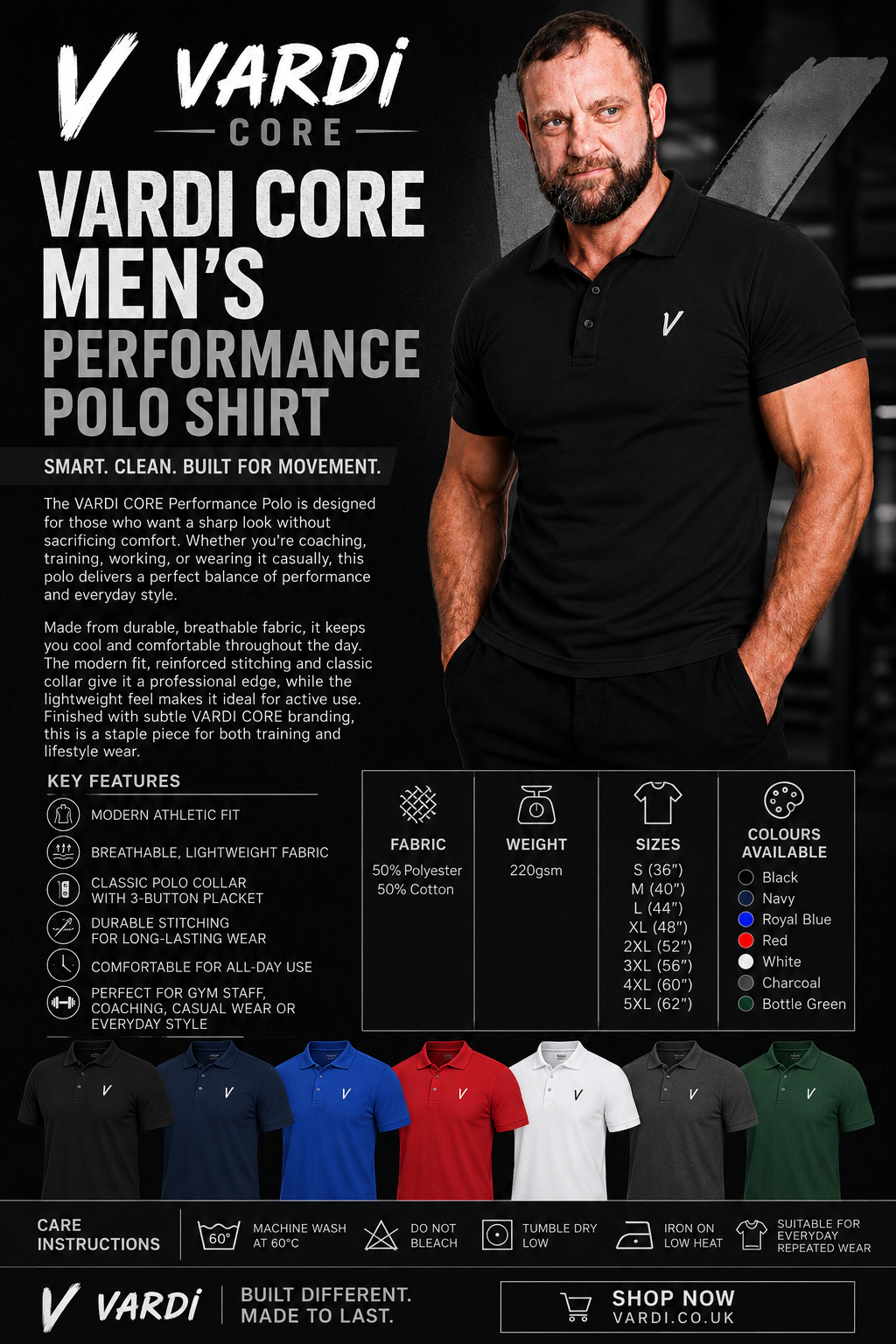 M33 VARDI CORE Men’s Performance Polo Shirt "Premium UK Fitness Wear”