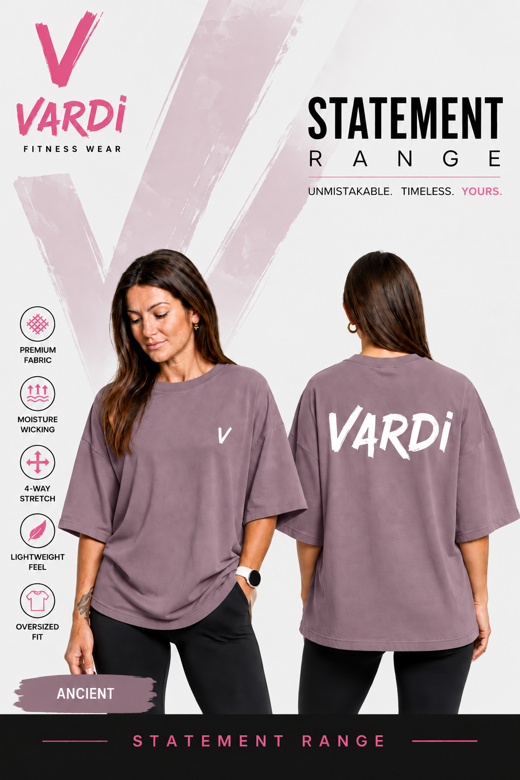 VARDI STATEMENT Women’s Oversized Gym T-Shirt "Premium UK Fitness Wear”
