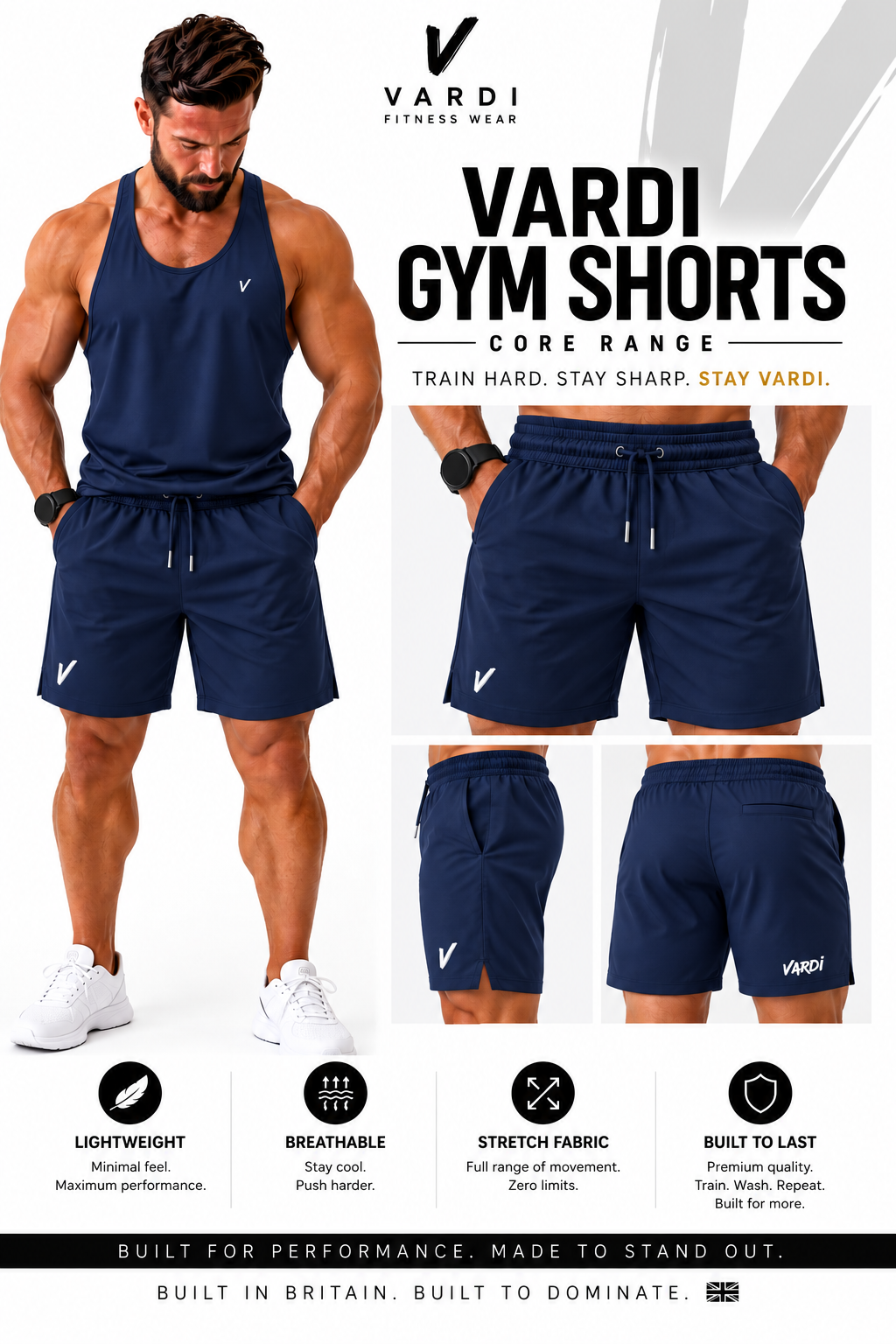 VARDI Men’s Performance Support Shorts "Premium UK Fitness Wear”