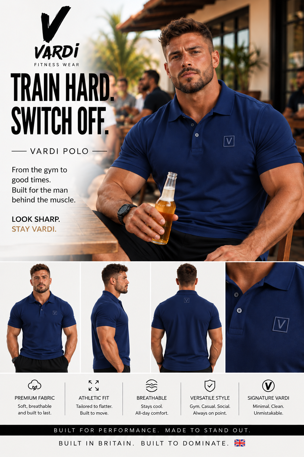 VARDI LUXE Men’s Performance Polo Shirt "Premium UK Fitness Wear”