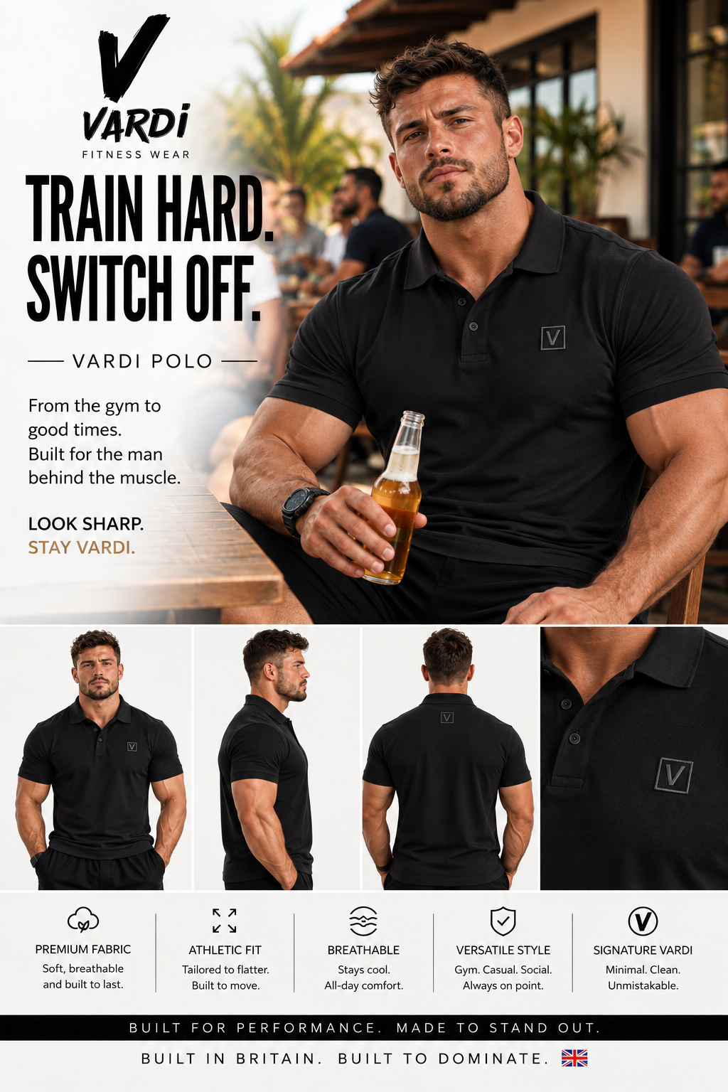 VARDI LUXE Men’s Performance Polo Shirt "Premium UK Fitness Wear”