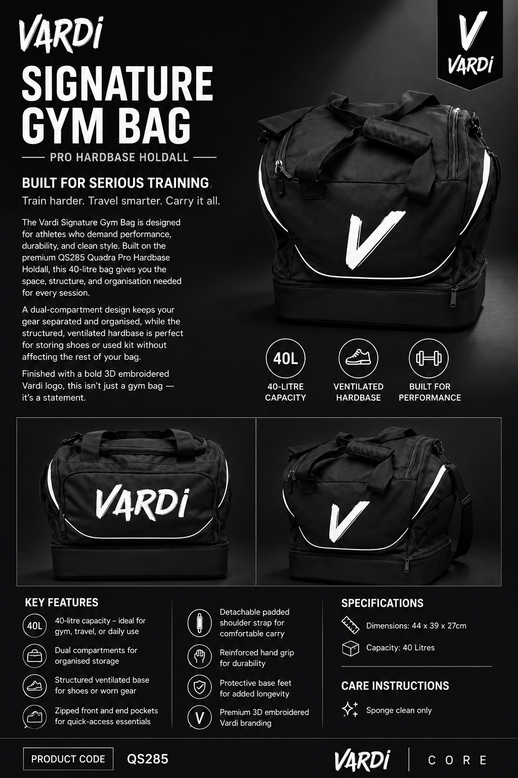 VARDI SIGNATURE Bag – Pro Hardbase Holdall "Premium UK Fitness Wear”